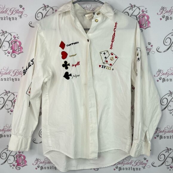 Como studio button up casino π° cards White Shirt with Red and Black Accents - Picture 1 of 8